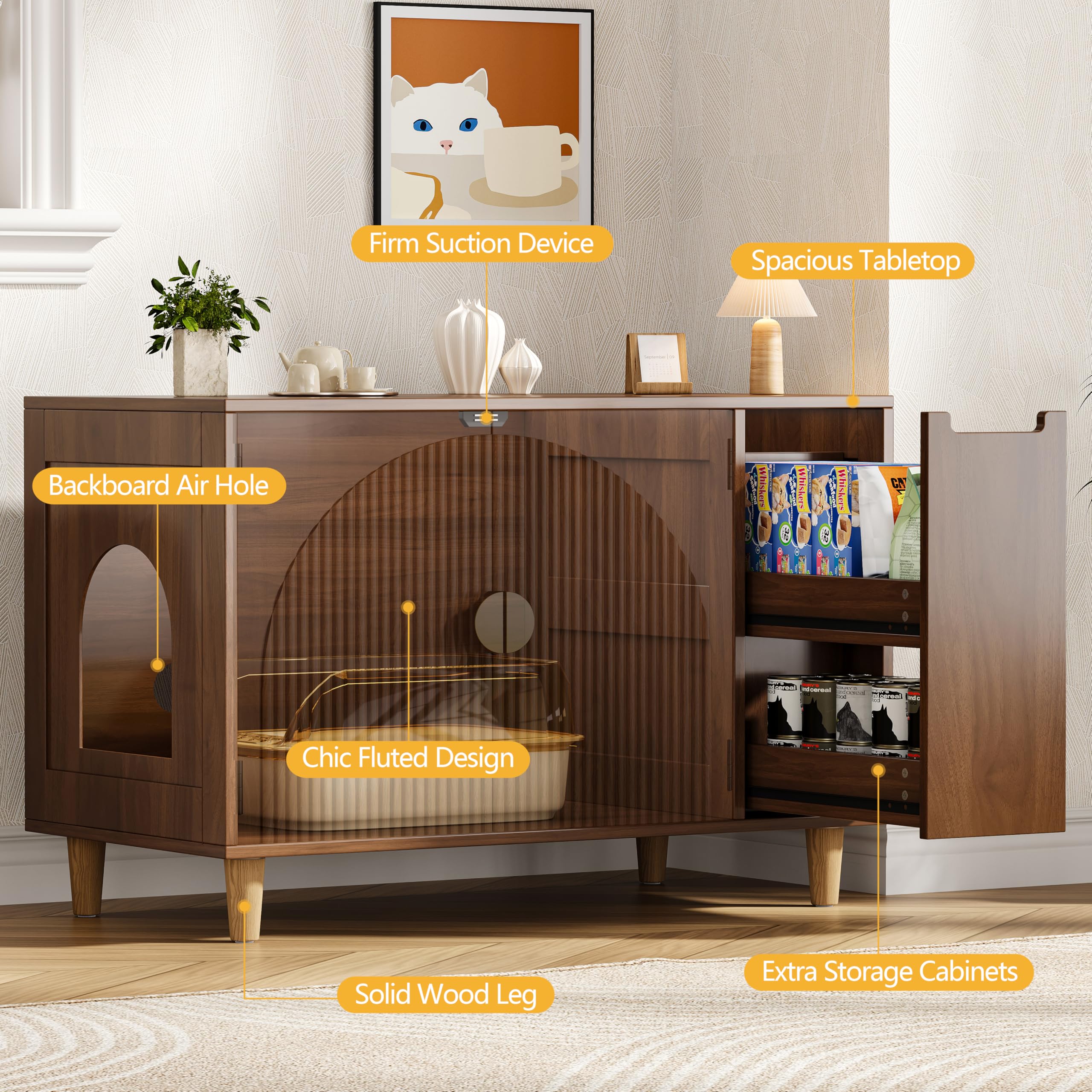 Whiurmezz litter enclosure elevated base for robot vacuum clearance