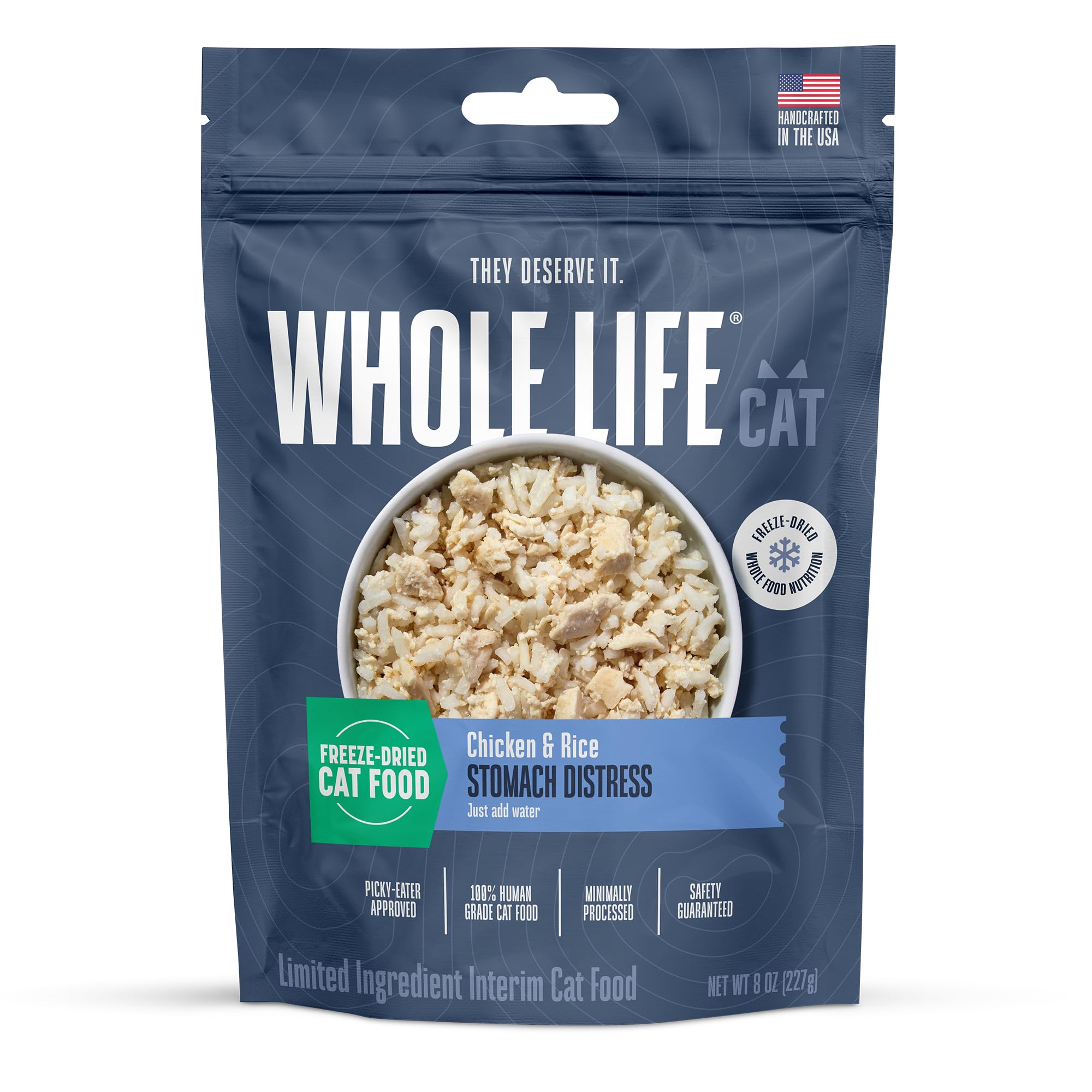 Whole Life Cat bland diet packaging showing a convenient, quick-to-prepare option for sensitive stomachs.