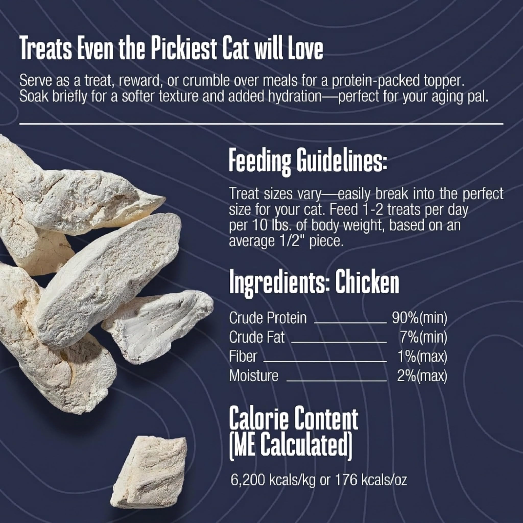 Close-up of freeze-dried chicken morsels from Whole Life Just One Chicken for active felines