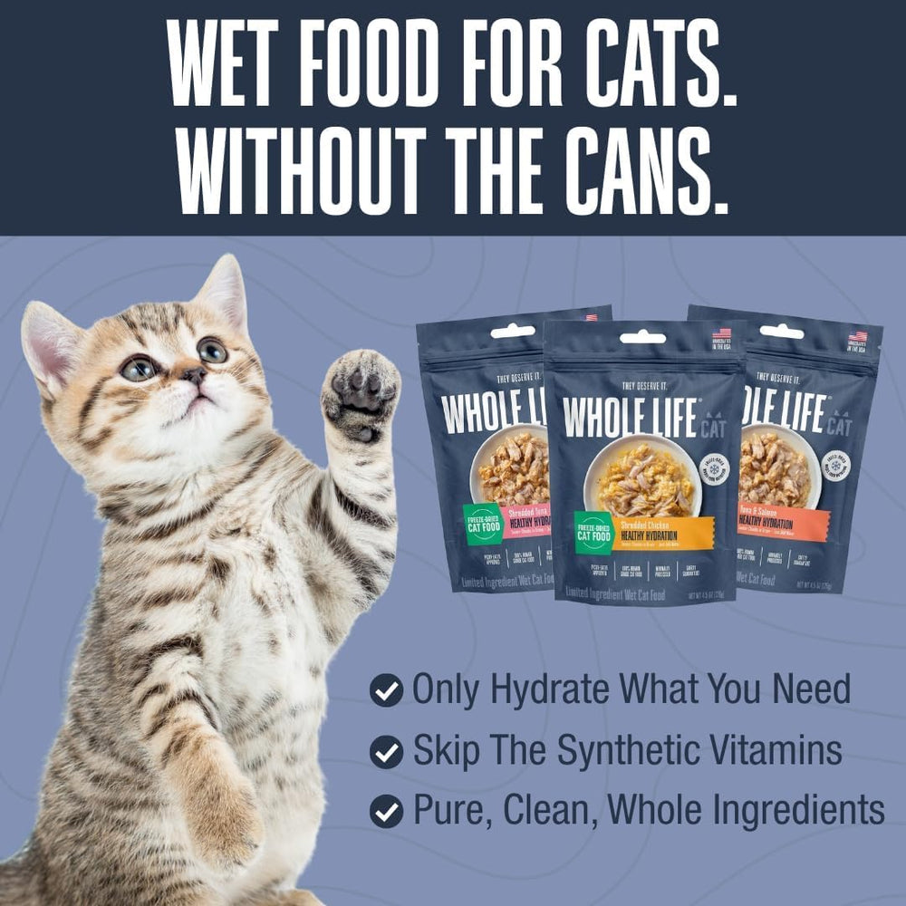 Whole Life Pet Freeze Dried Cat Food pouring water over the mix to hydrate instantly.