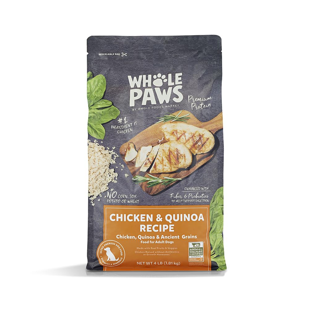 Whole Paws Chicken & Quinoa Recipe bowl – protein-rich meal for adult dogs.