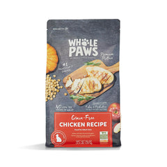 Whole Paws Chicken Recipe bag front showcasing real chicken and ingredients for balanced nutrition.