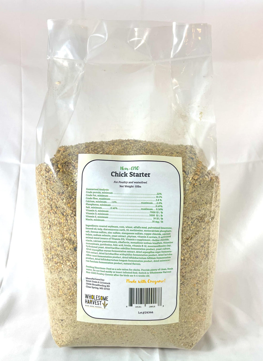 Wholesome Harvest chick starter with probiotics image suggests easier digestion and resilience in chicks