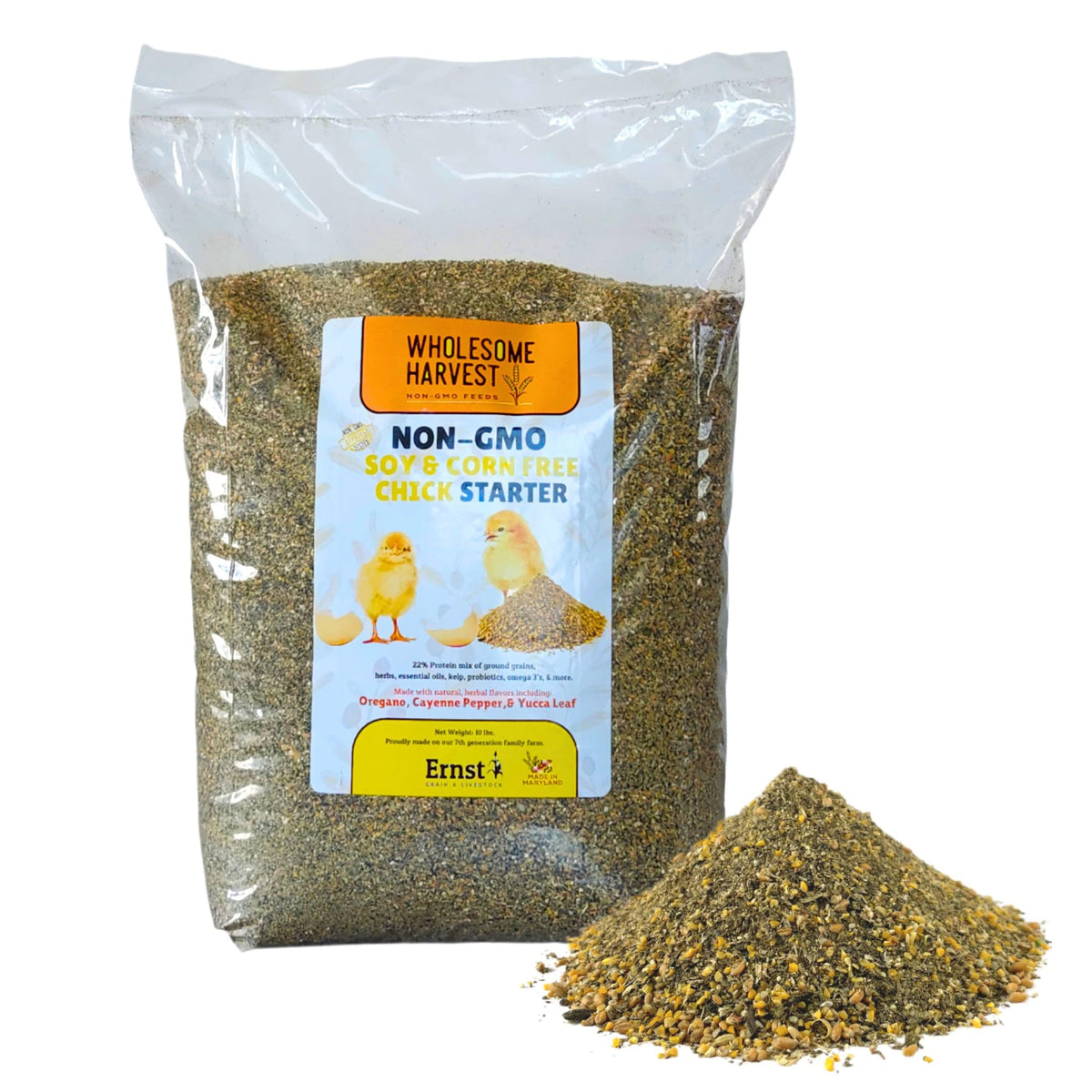 Wholesome Harvest corn-soy-free chick starter bag promotes healthy growth