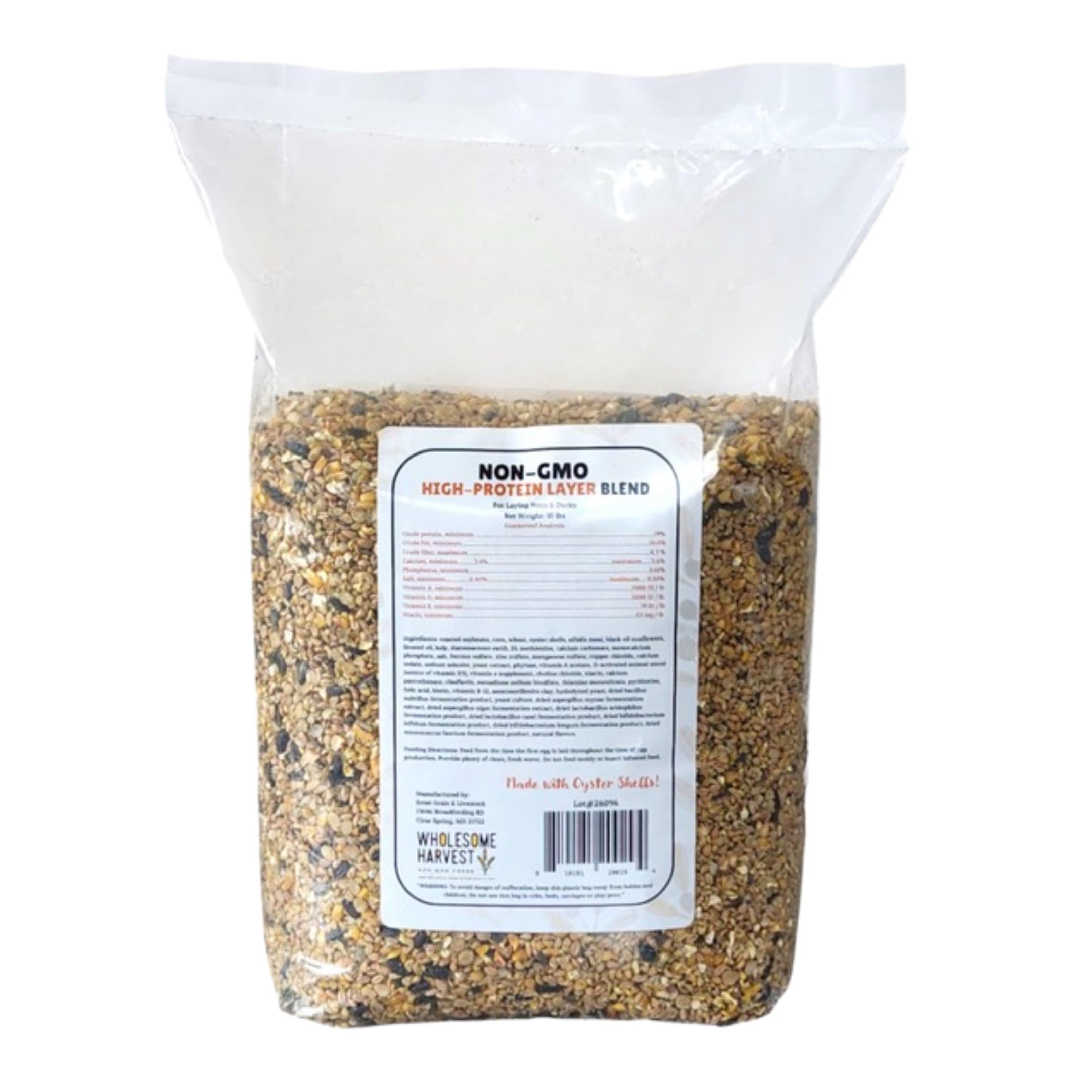 Wholesome Harvest layer blend uses cracked grains and probiotics for poultry digestive health