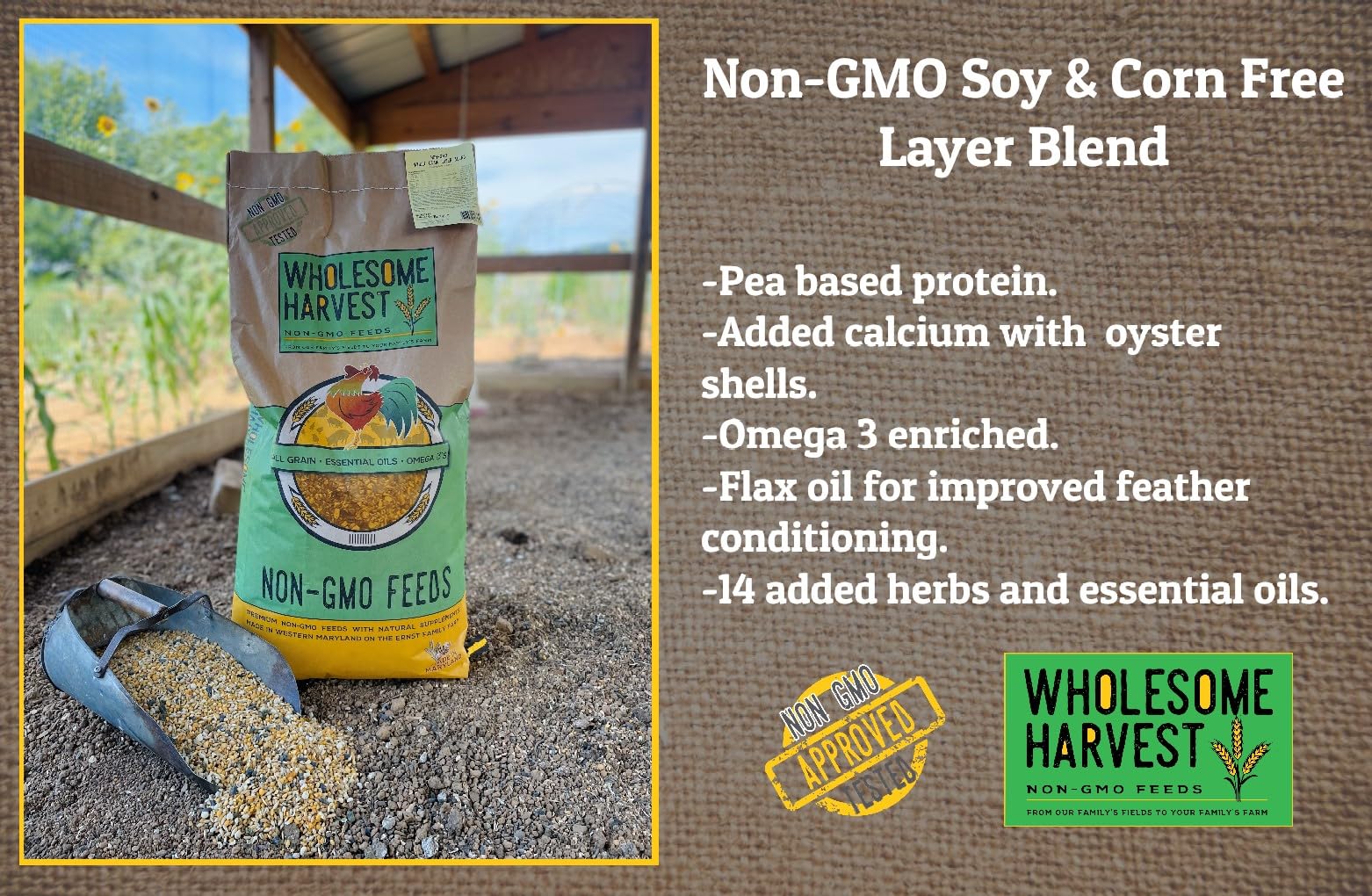 Wholesome Harvest blend with herbs and essential oils promotes flock vitality.