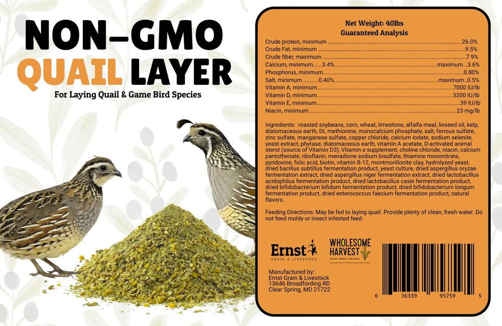 Wholesome Harvest quail feed in a feeding trough for daily use
