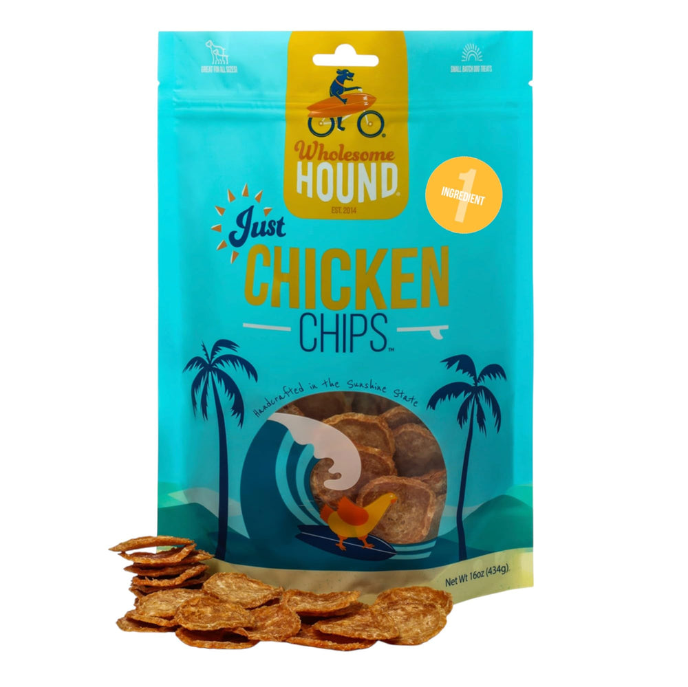 Wholesome Hound Chicken Chips bag showing single-ingredient training reward for dogs