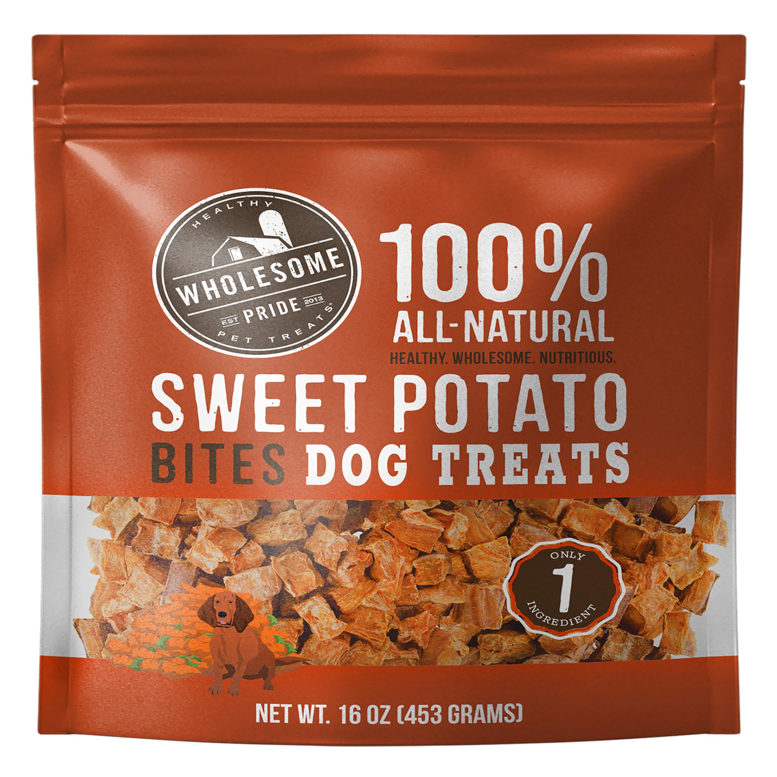 Wholesome Pride Sweet Potato Bites packaging shows the product and freshness