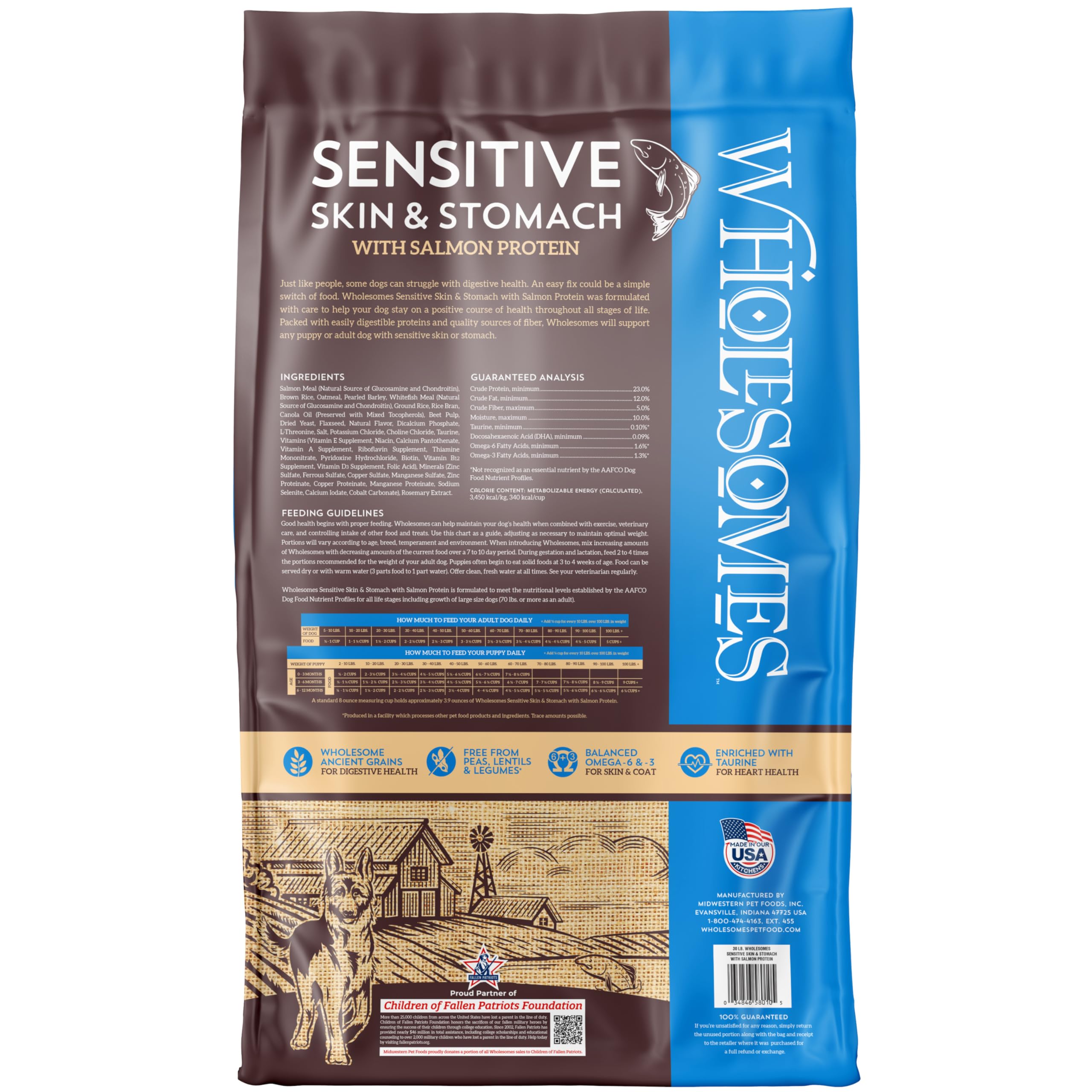 Wholesomes salmon protein kibble closeup supports gentle digestion.