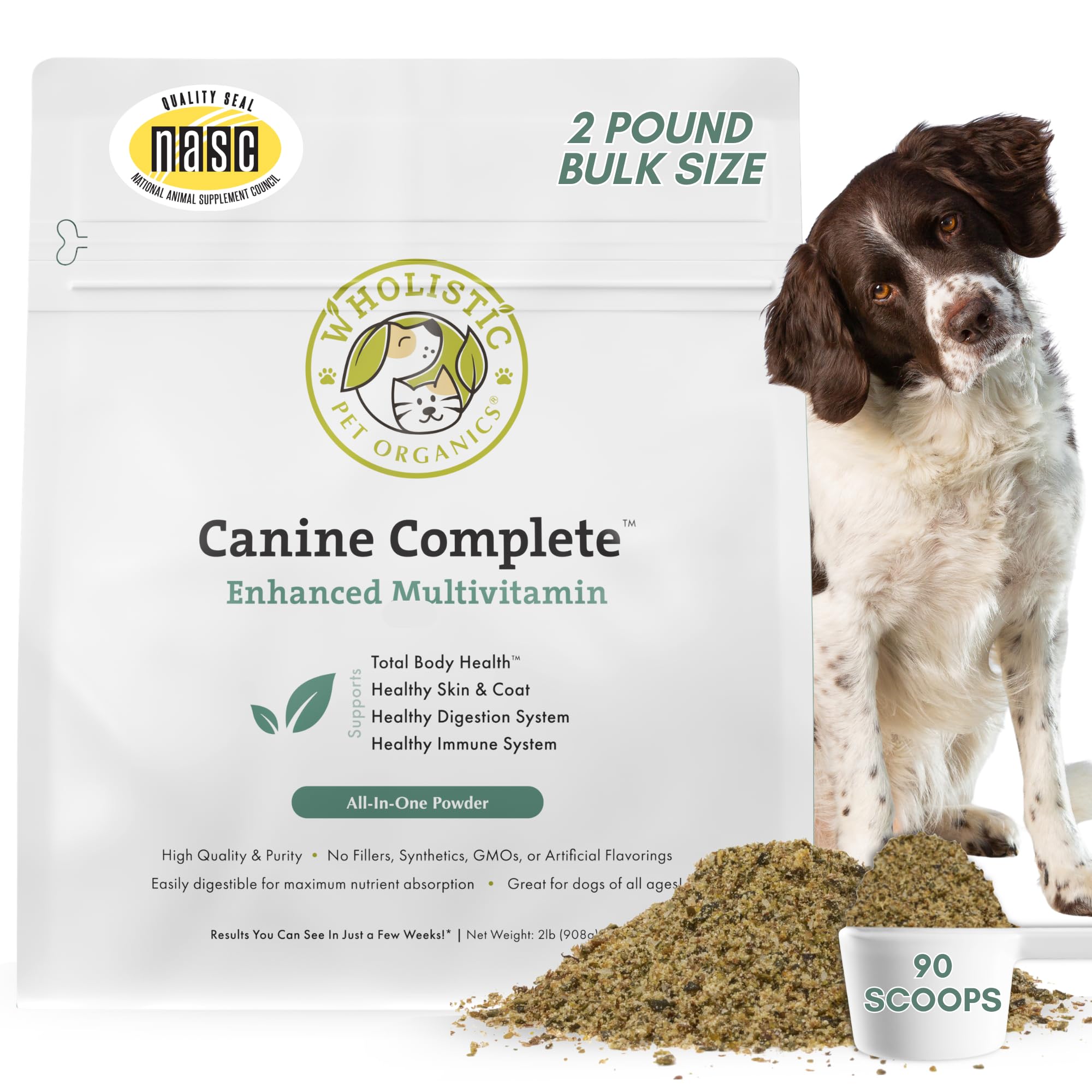 Wholistic Pet Organics Canine Complete bottle view for daily dog multivitamins
