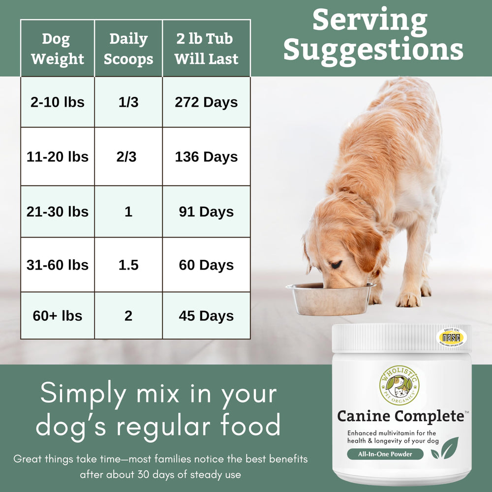 Wholistic Pet Organics Canine Complete supports digestive health with probiotics