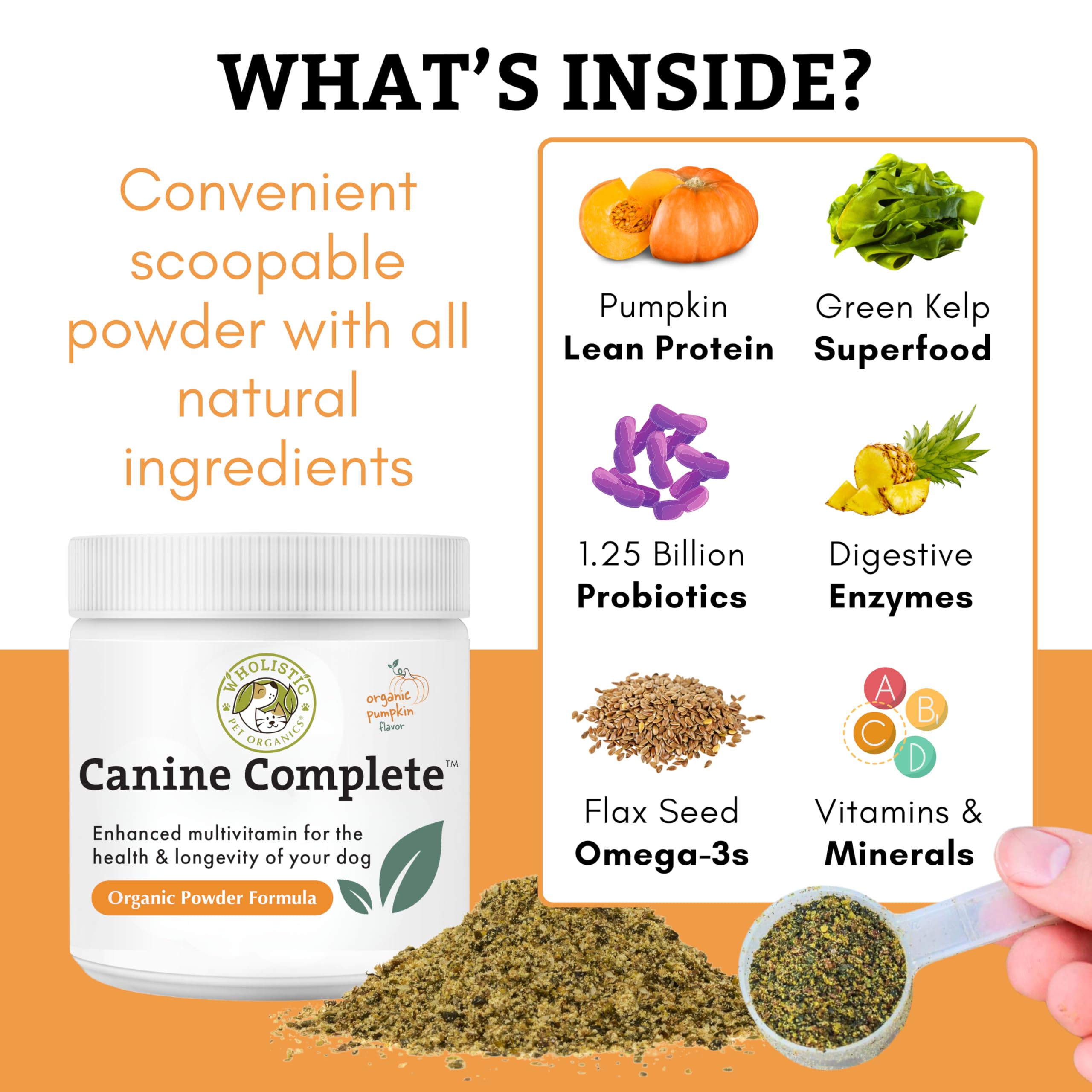 Wholistic Pet Organics Canine Complete dog food topper blends nutrition into meals