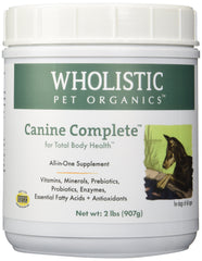 Wholistic Pet Organics Canine Complete ingredients closeup showing organic vitamins