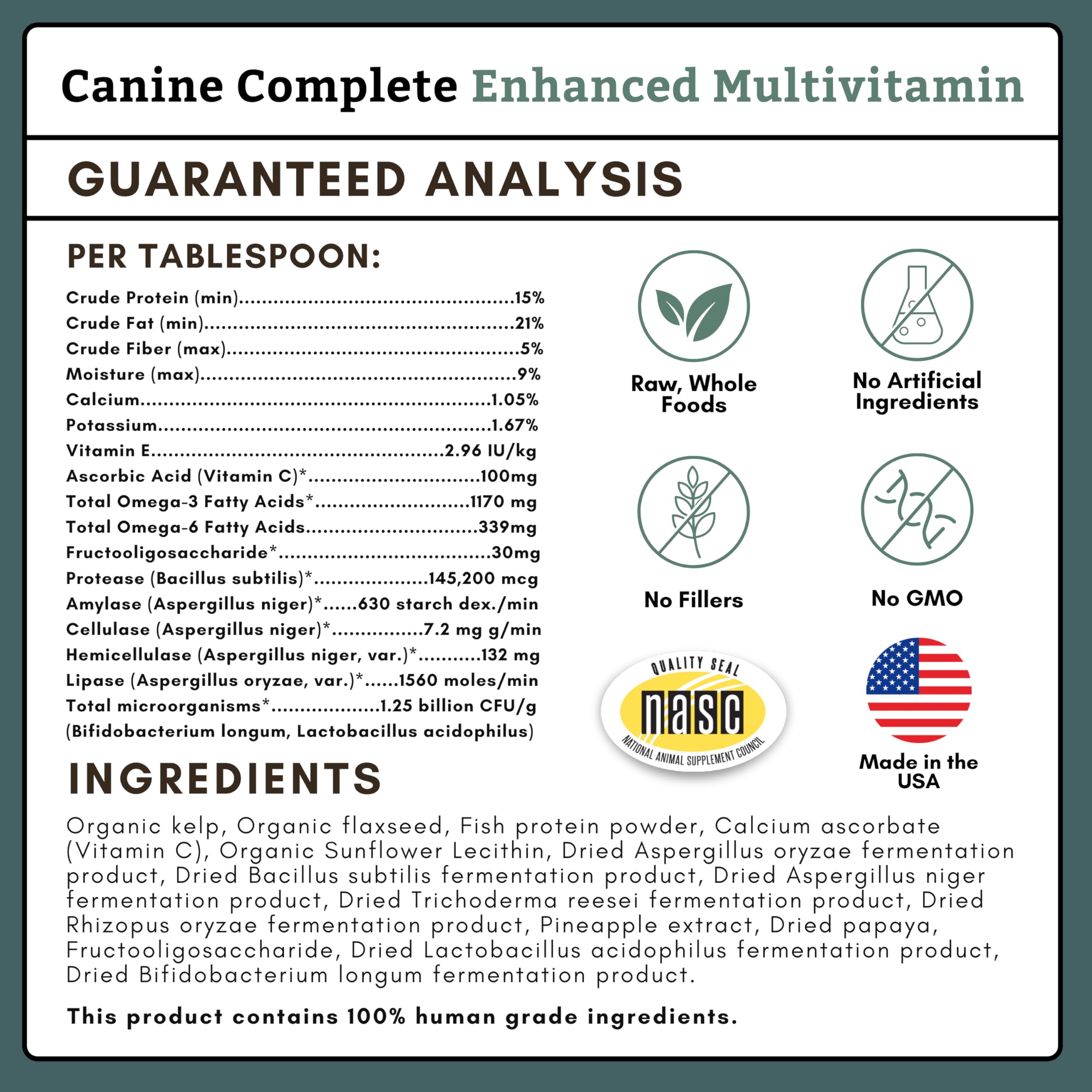 Wholistic Pet Organics Canine Complete USA made label emphasizes quality