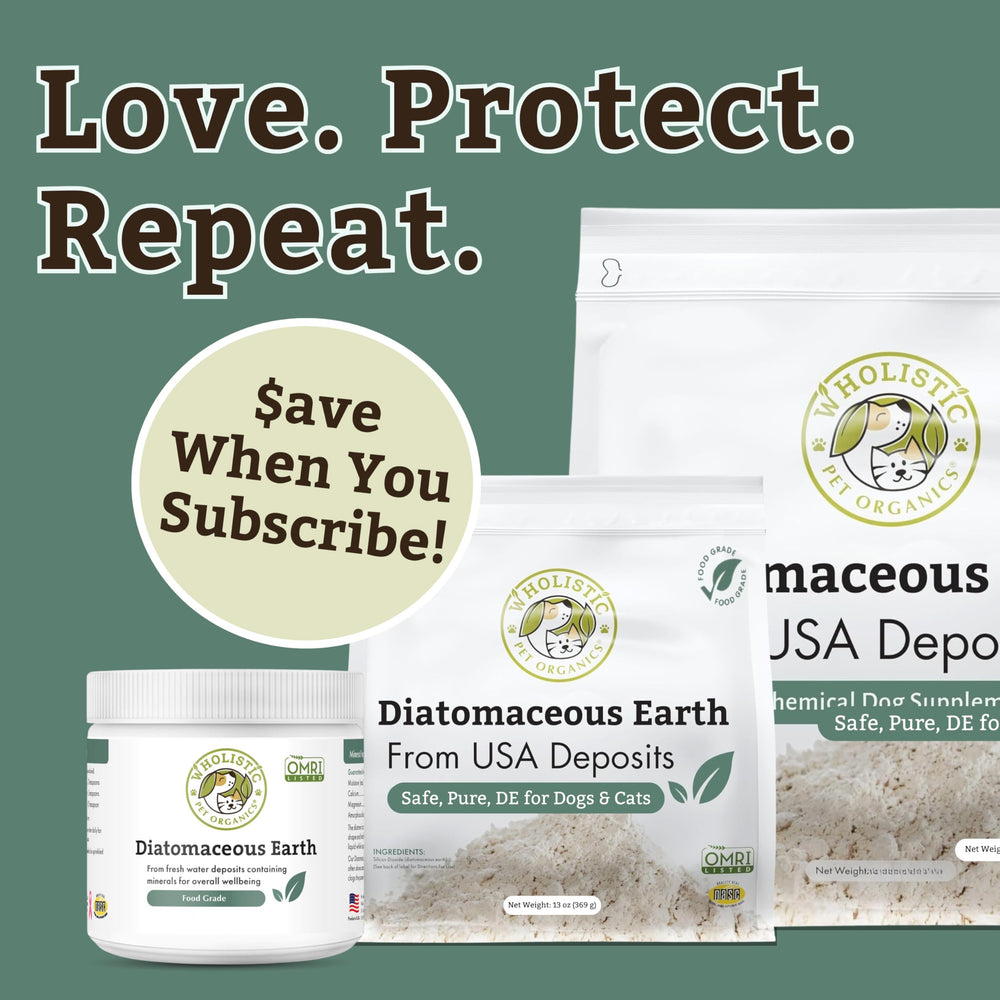 Wholistic Pet Organics DE powder made-in-usa label highlighting craftsmanship.