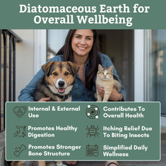 Wholistic Pet Organics DE powder scoop demonstrates easy dosing for routines.