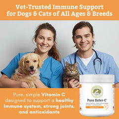 Measuring scoop shows easy daily dosing for pet owners.