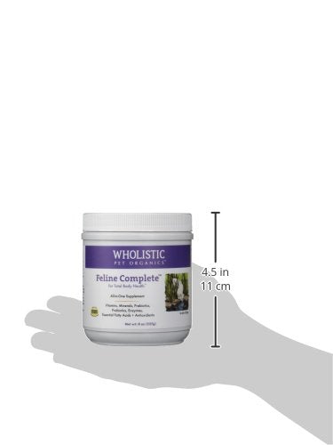 Wholistic Pet Organics Feline Complete label shows ingredients and usage for cat owners