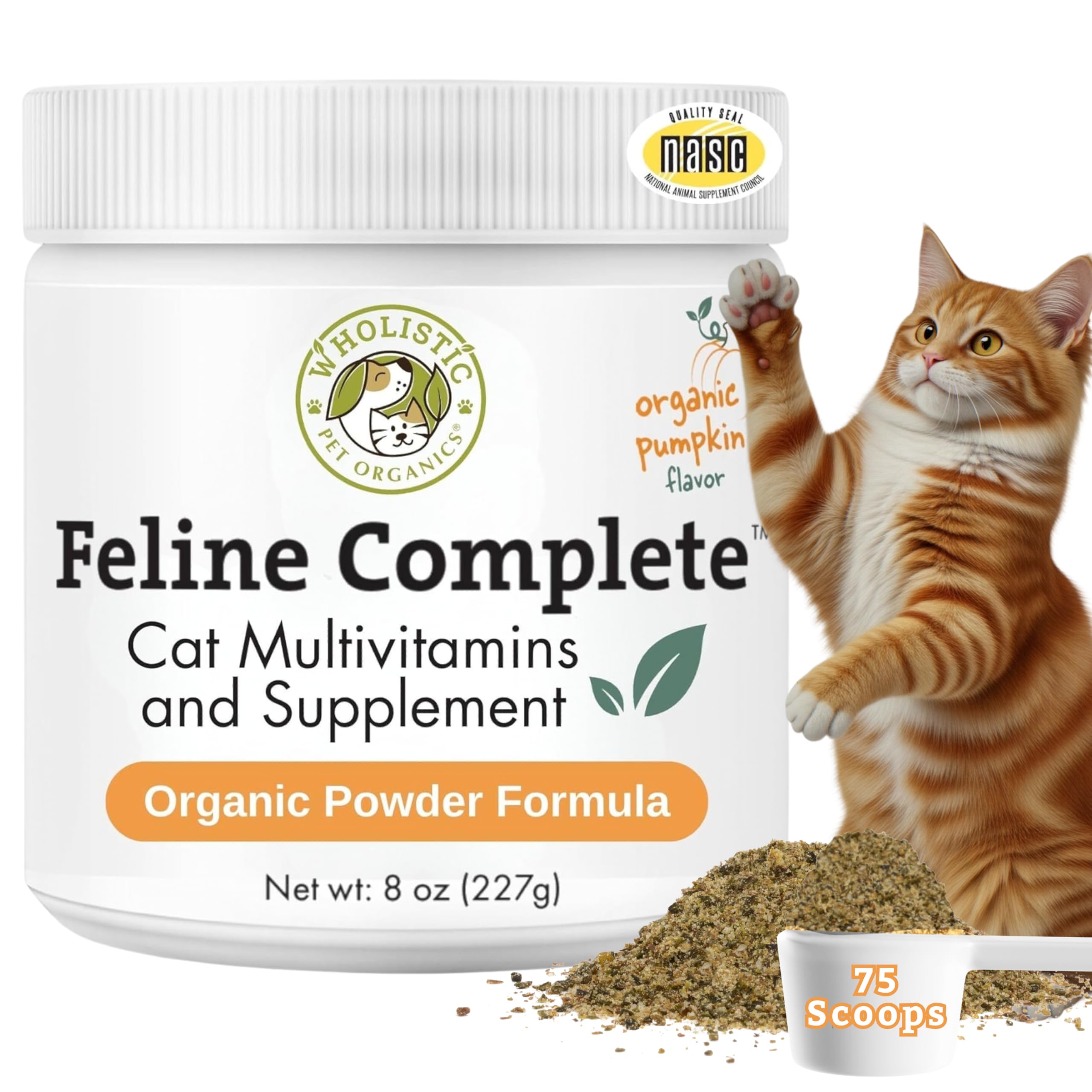 Wholistic Pet Organics Feline Complete Organic Pumpkin bottle for daily digestive support in cats