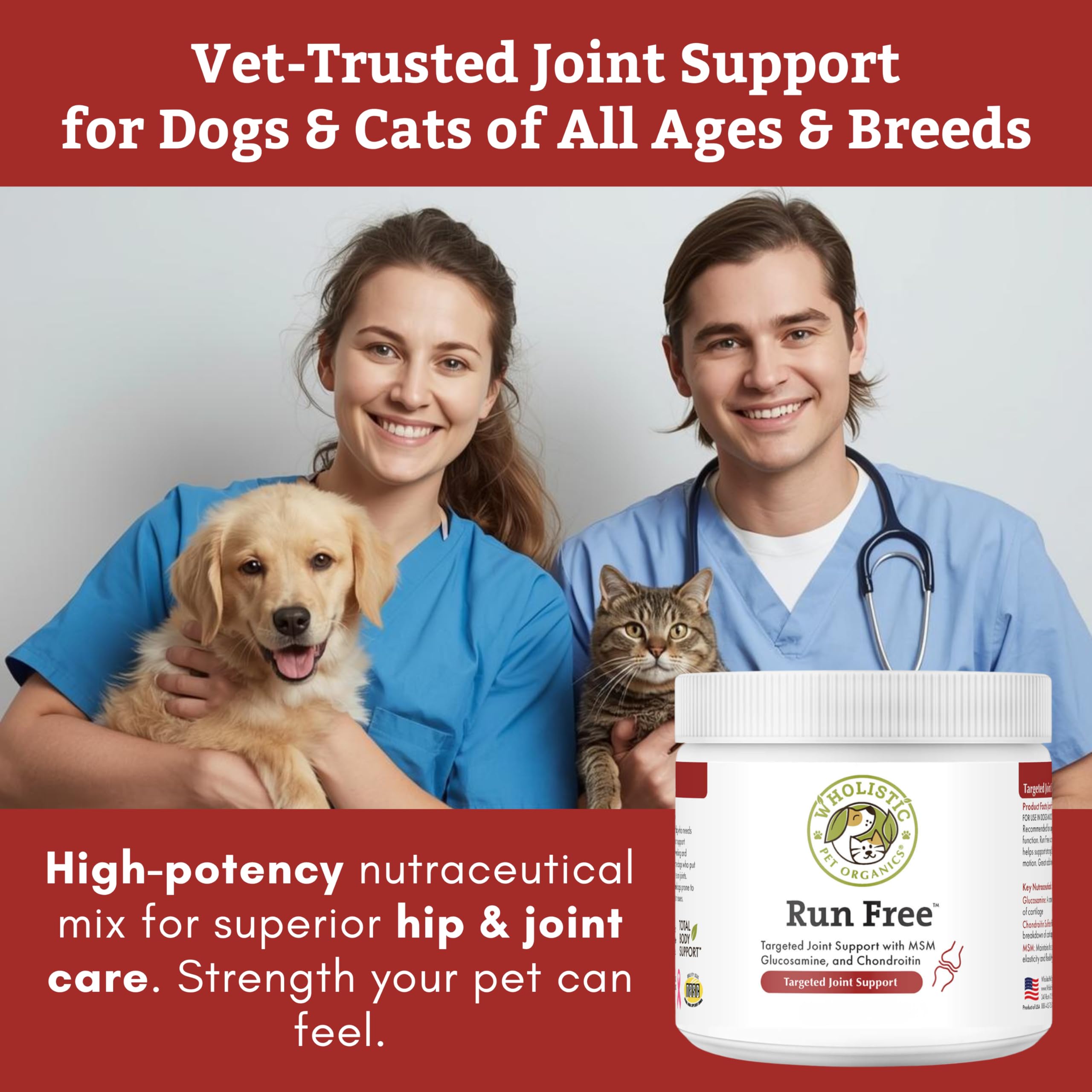Wholistic Pet Organics Max Strength Hip and Joint powder scoop for easy daily dosing.