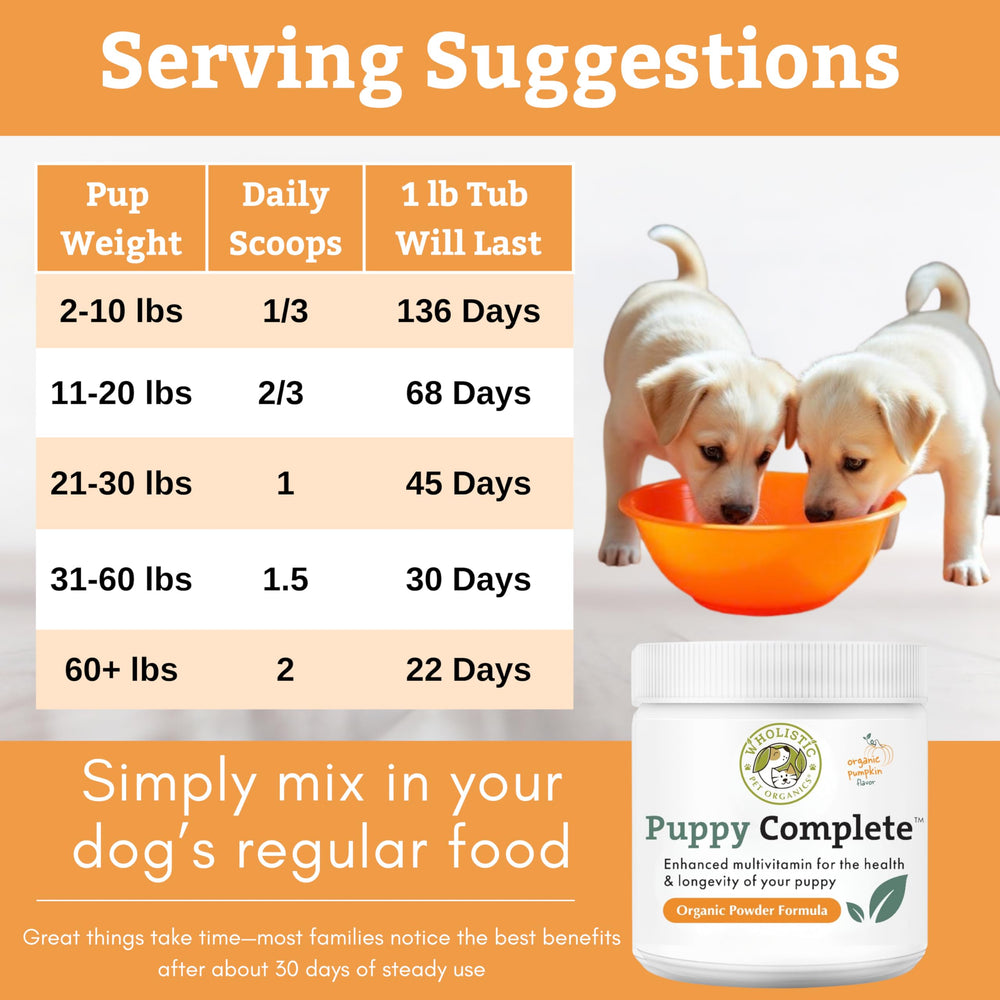 Wholistic Pet Organics Puppy Complete pumpkin and probiotics visual