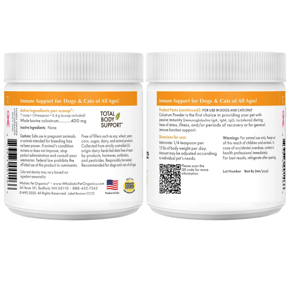 Wholistic Pet Organics senior support powder for aging dogs.