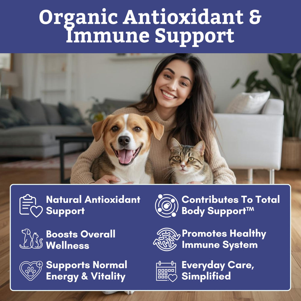 Wholistic Pet Organics spirulina powder ingredients label highlighting organic purity.