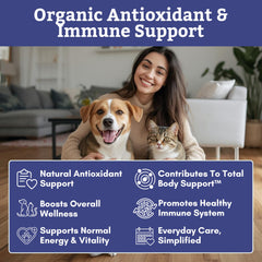 Wholistic Pet Organics spirulina powder ingredients label highlighting organic purity.
