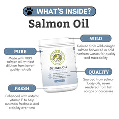 Wholistic Pet Organics salmon oil boosts a dog's coat shine with daily dosing.