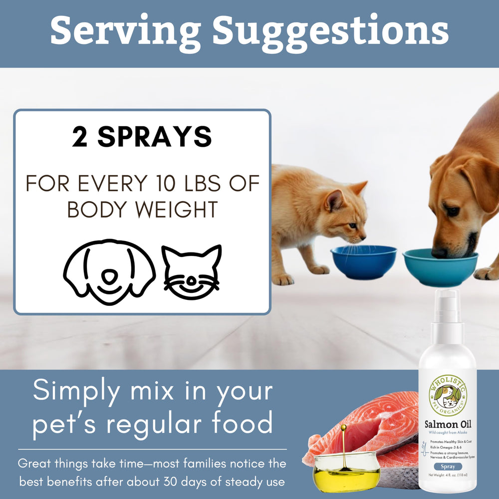 Wholistic Pet Organics salmon oil bottle suggesting heart and joint support