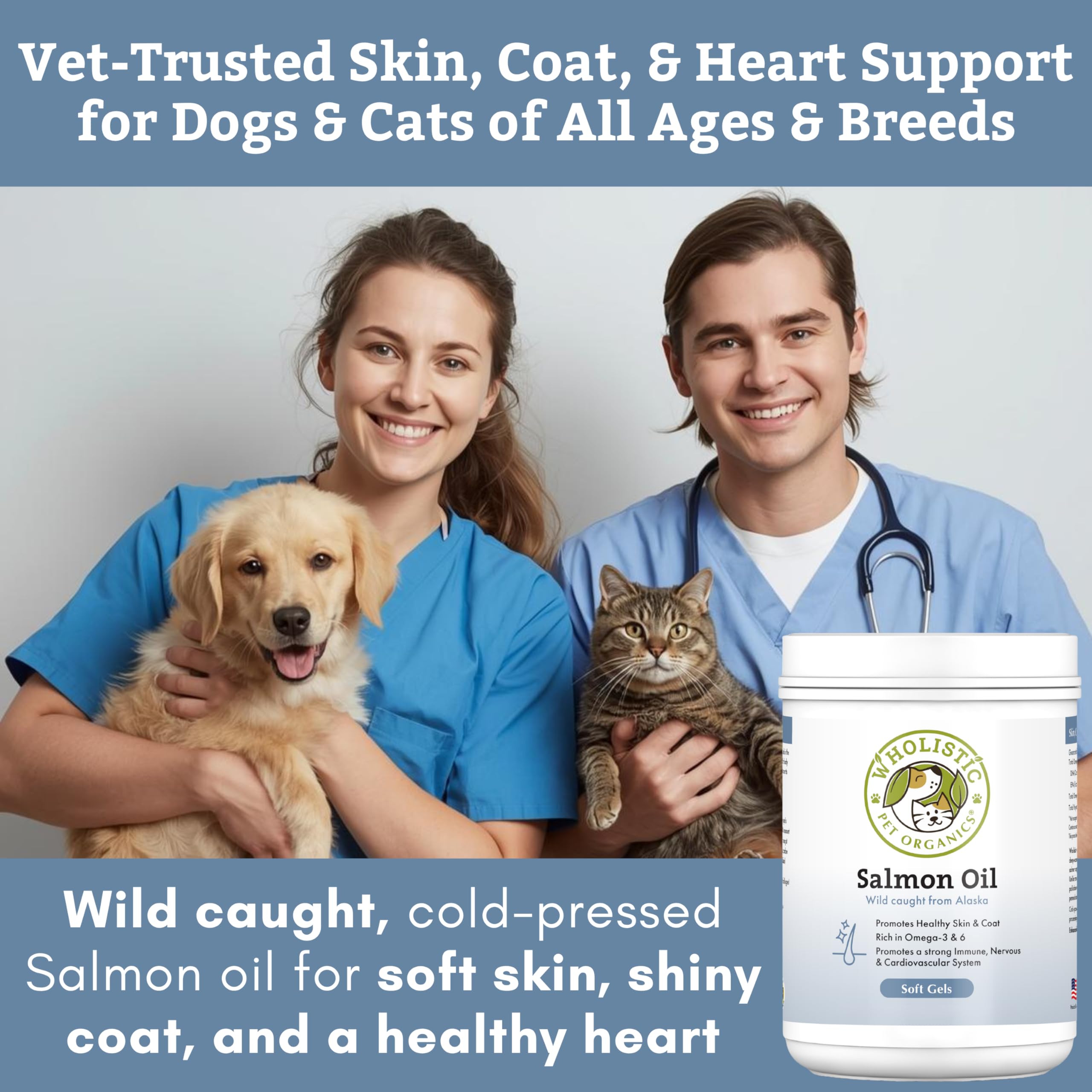 Wholistic Pet Organics oil supports joint mobility in active dogs and cats.