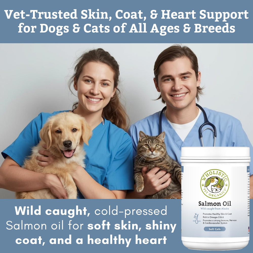 Wholistic Pet Organics oil supports joint mobility in active dogs and cats.