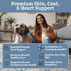 Wholistic Pet Organics salmon oil pour demonstrates easy daily dosing for pets