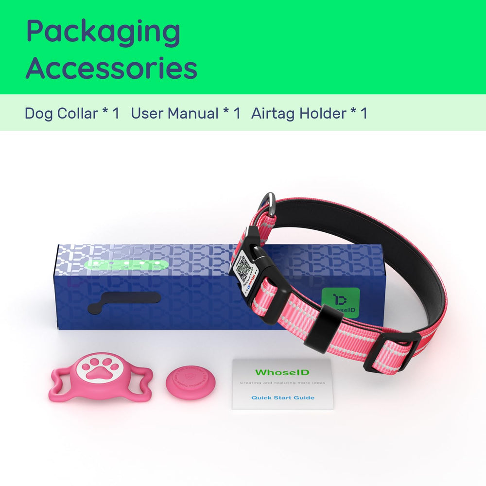 WhoseID blue airTag dog collar for easy identification