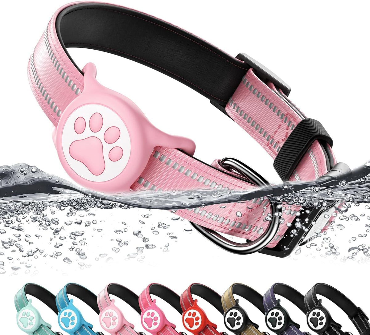 WhoseID Airtag dog collar with reflective nylon for night visibility