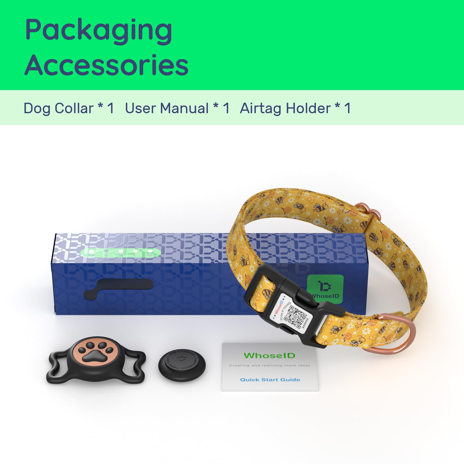 WhoseID secure locking buckle helps prevent escapes during walks.