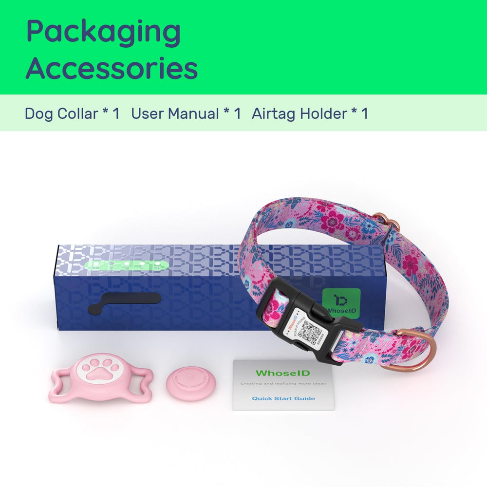 WhoseID size-range collar fits small to large dogs for quick adjustments