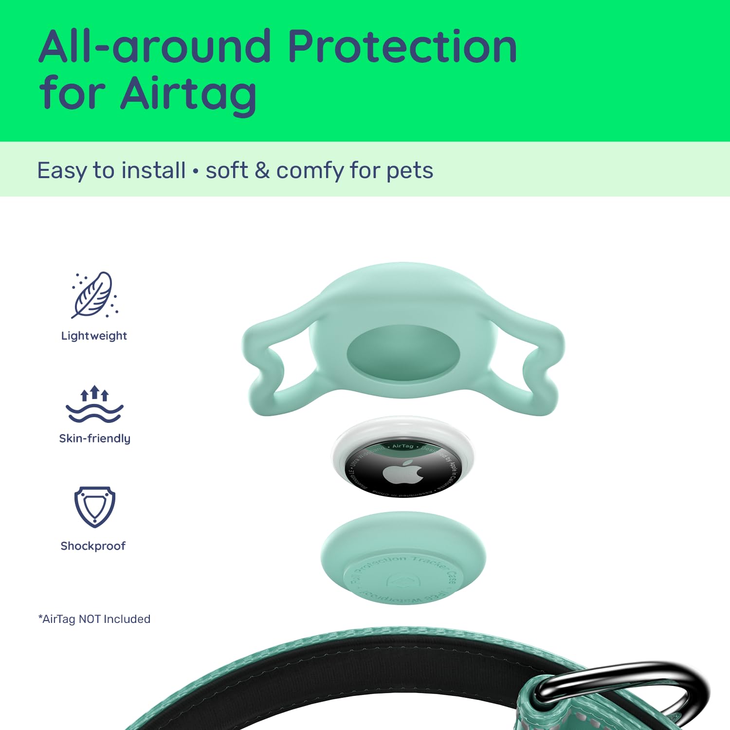 WhoseID safety locking buckle on green collar for secure wearing