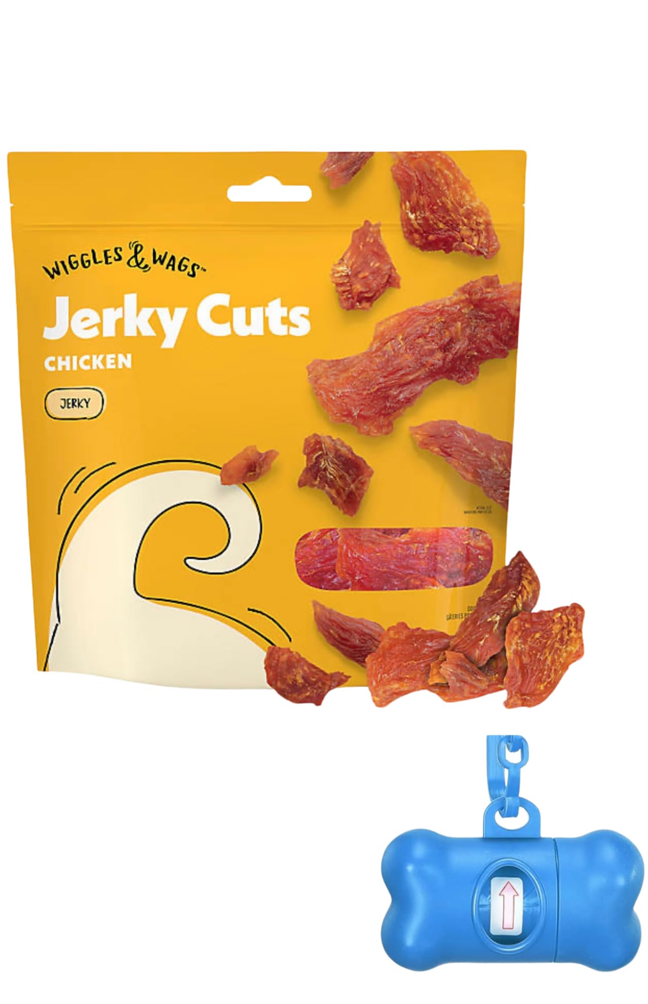 Wiggles & Wags chicken jerky cuts in 16oz bag for tasty training rewards.