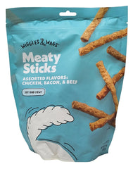 Wiggles & Wags Meaty Sticks pack shot with assorted flavors for dogs