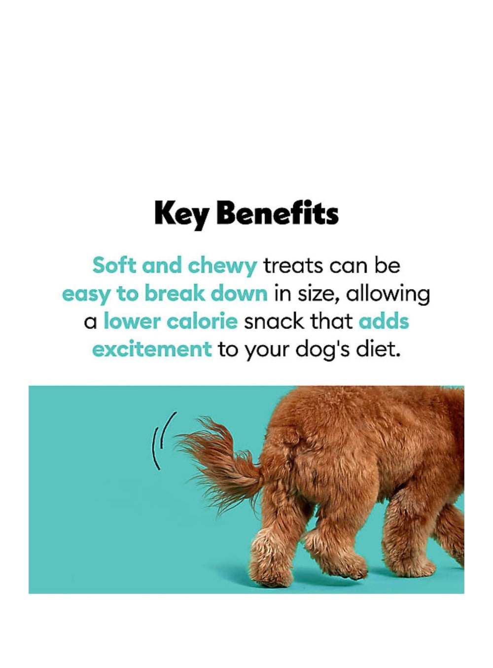 Wiggles & Wags Poppers texture shows a soft chew dogs enjoy.