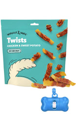 Wiggles & Wags Twists dog treats in chicken and sweet potato for tasty rewards.