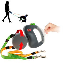WIGZI two-dog retractable leash with silicone gel handle for comfortable, tangle-free walks.
