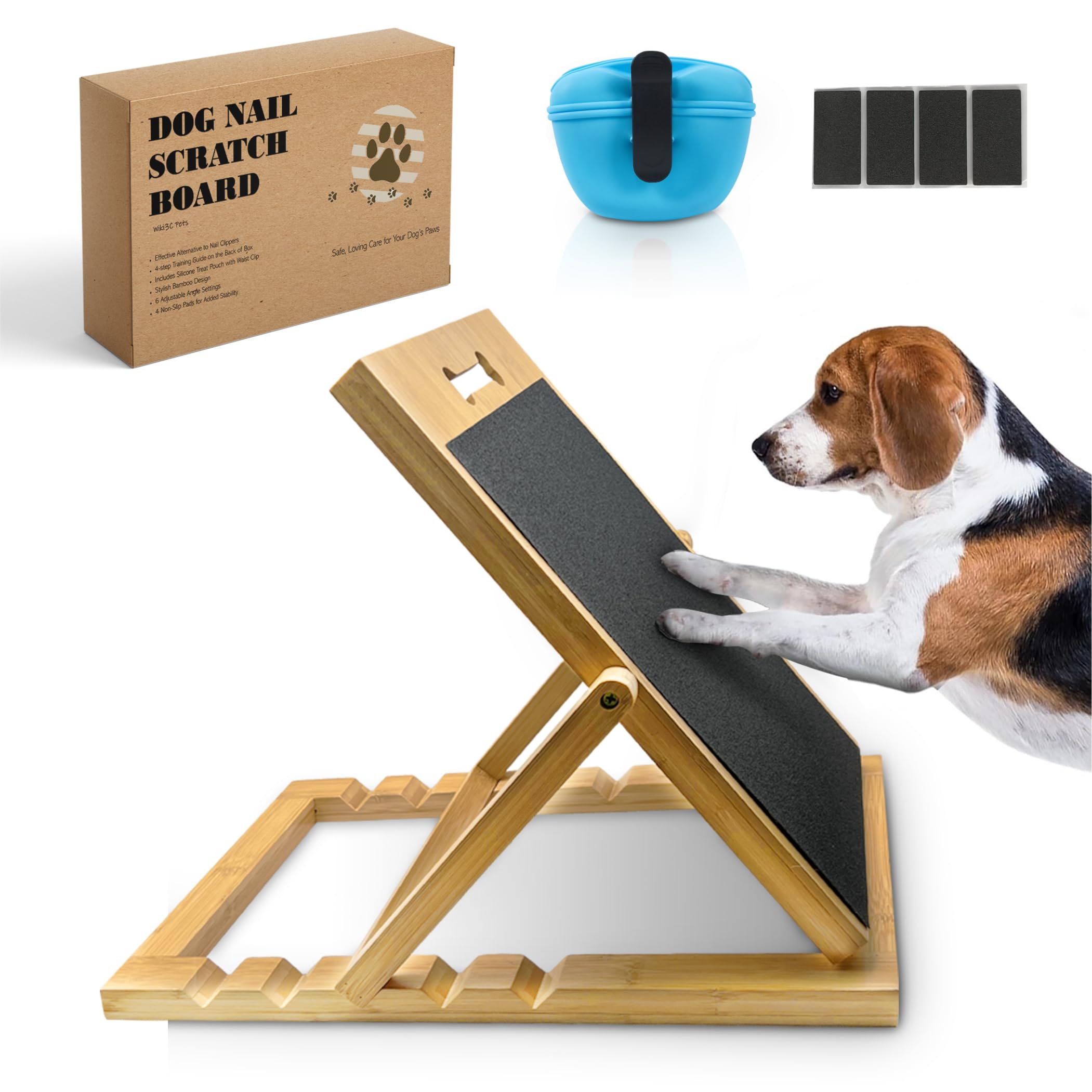 Wiki3C Solid Bamboo Dog Nail Scratch Board at angle five for comfortable filing