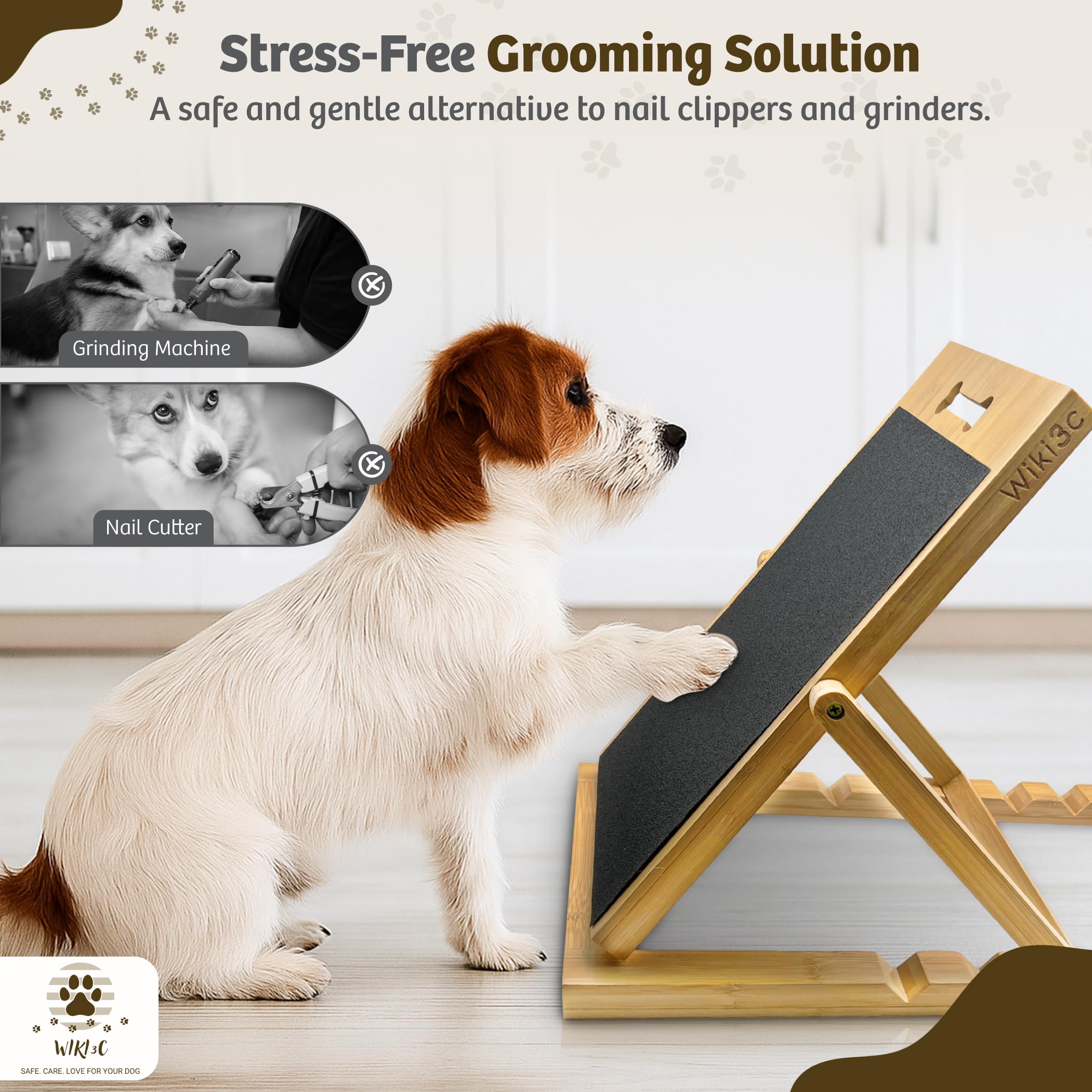 Wiki3C solid bamboo dog nail scratch board with clip on pouch for training rewards