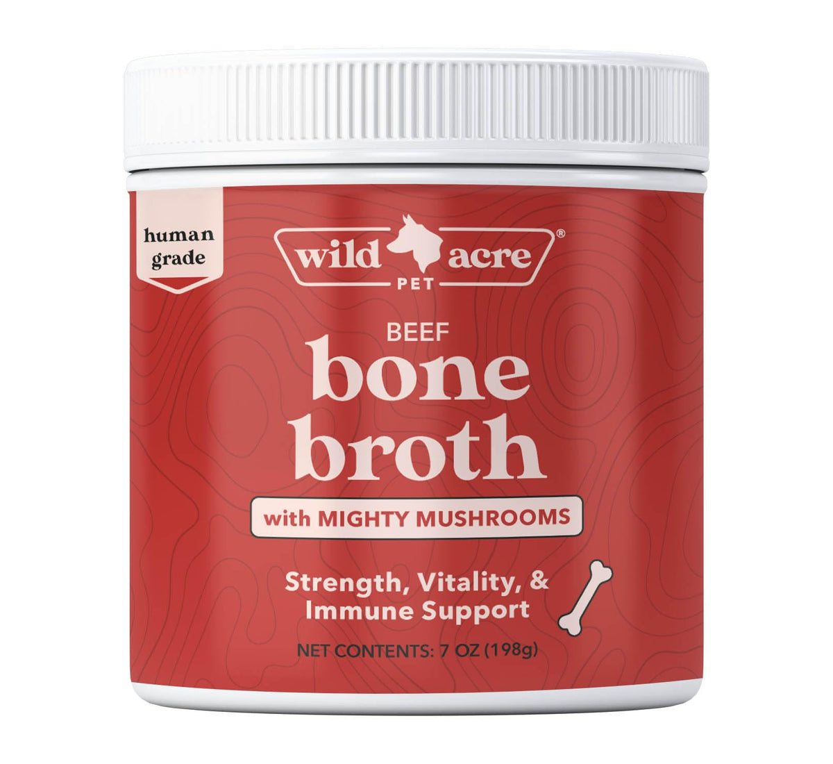 Wild Acre beef bone broth bottle pour showing easy serving for dogs