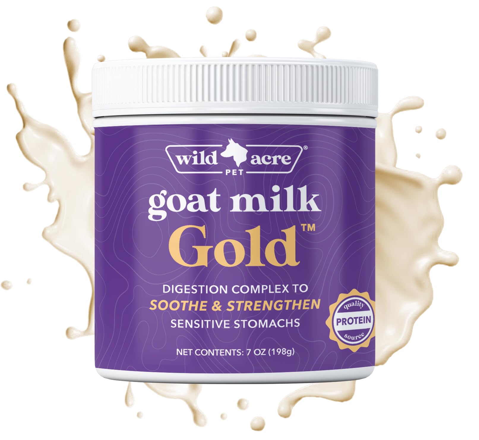 Wild Acre Goat Milk Powder in a dog bowl, supporting gentle digestion and palatability.