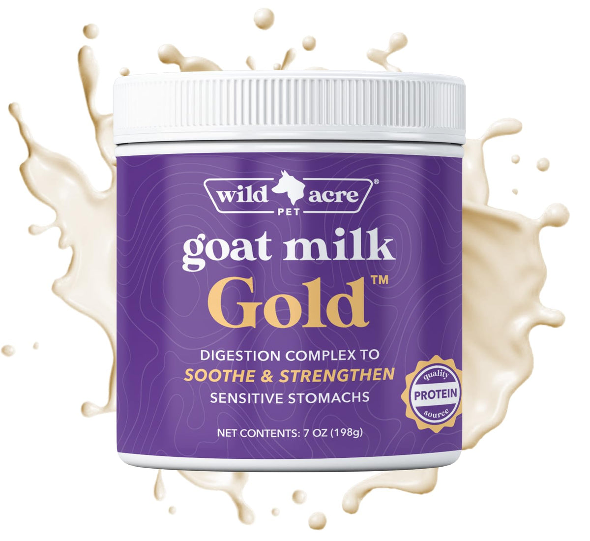Wild Acre Goat Milk Powder in a dog bowl, supporting gentle digestion and palatability.