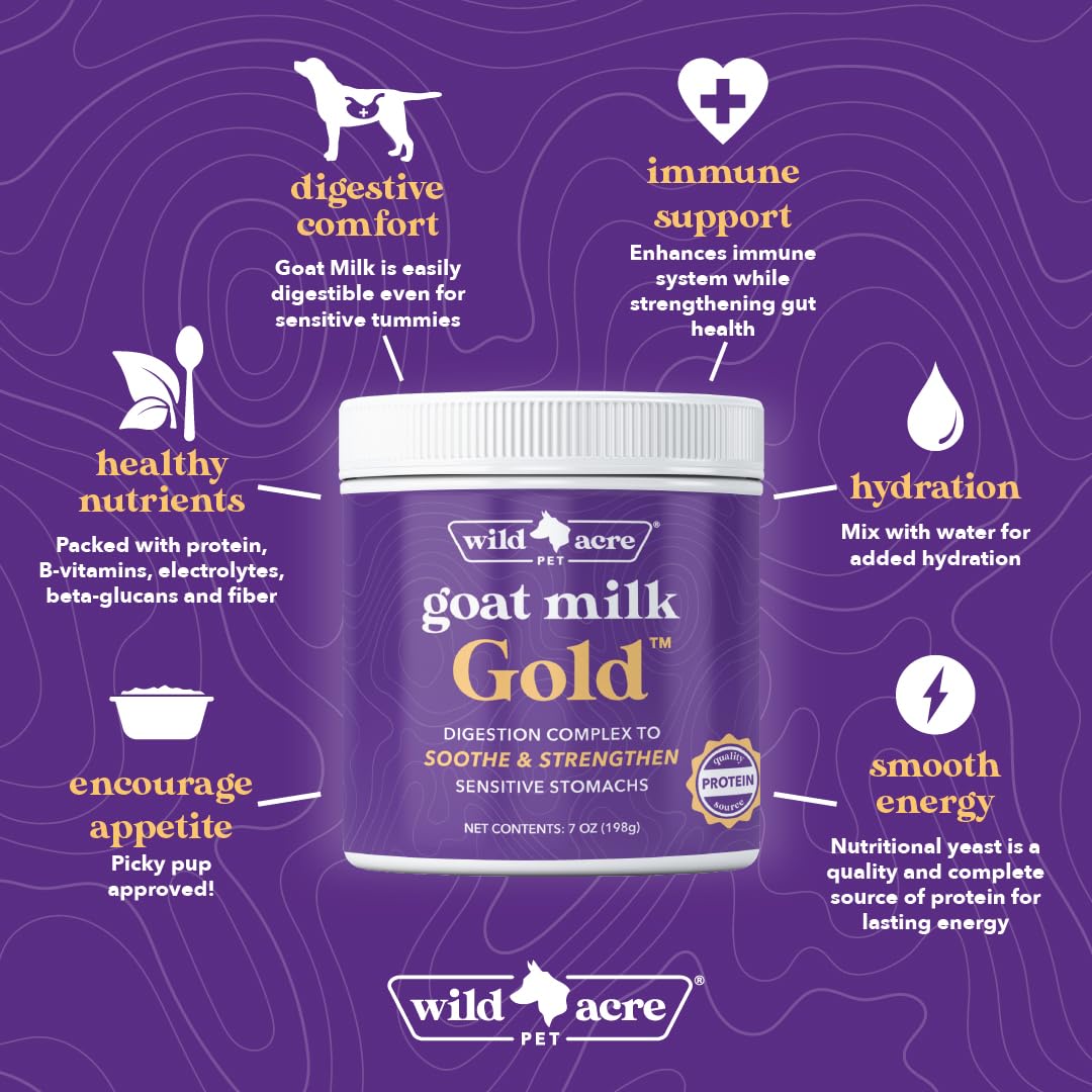 Picky pup enjoys Wild Acre Goat Milk Powder due to tasty, natural formula.